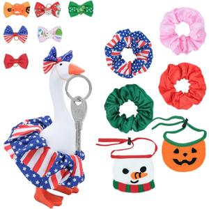 Mini Desk Goose with Outfits 7'' Mini Porch Goose Magnetic Statue Keychain Goose Hats Headwear Dress Clothes for Table Decor