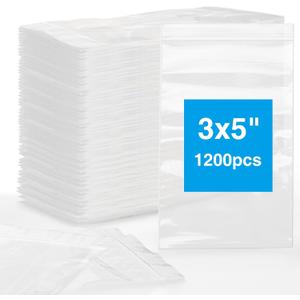 1200pcs Plastic Bags, 3 x 5 inch 2 mil Jewelry Bags, Clear Small Zip Bag, Resealable Zip Bag for Small Business, Storage, Candy
