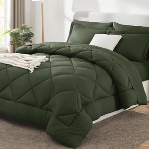 CozyLux Queen Comforter Set Dark Green - Bed in a Bag Queen Size 7 Pieces, Luxury Soft Bed Set for All Seasons, Bedding Set with Down Alternative Comforter, Sheets, Pillowcases & Shams