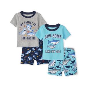 The Children's Place baby boys The Children's Place Toddler Short Sleeve Top and Shorts Snug Fit 100% Cotton 2 Piece Pajama Set, Jaw-some/Fin-tastic, 18-24 Months US