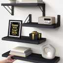 BAYKA Wall Mounted Floating Shelves, Wood Floating Wall Shelf for Books & Decor, Small Space-Saving Display & Organizer, BlackSet Of 4