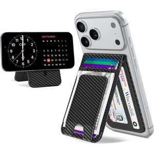 TopMade for MagSafe Wallet with Money Clip, Strongest Magnetic Card Holder for iPhone 17/16/15/14/13/12 Series, for iPhone Wallet with Adjustable Stand, ID Window, RFID Blocking, Black Carbon Fiber