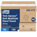 Tork Soft Xpress Multifold Paper Hand Towels White, H2 System Compatible 16 Packs X 135 Towels Each (MB579)