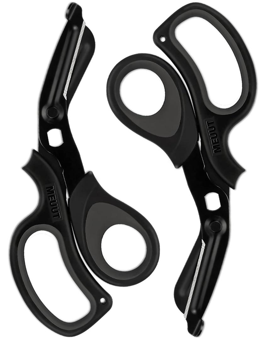 MEUUT 2 Pack Medical Scissors Trauma Shears for Nurses -Patented Bandage Scissors with Non-Stick Blades, Surgical Grade Shears Stainless Steel EMT Scissors for All Purpose (Black+black)
