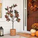 Hoteam 5ft Fall Faux Trees for Porch Artificial Magnolia Tree with Planter