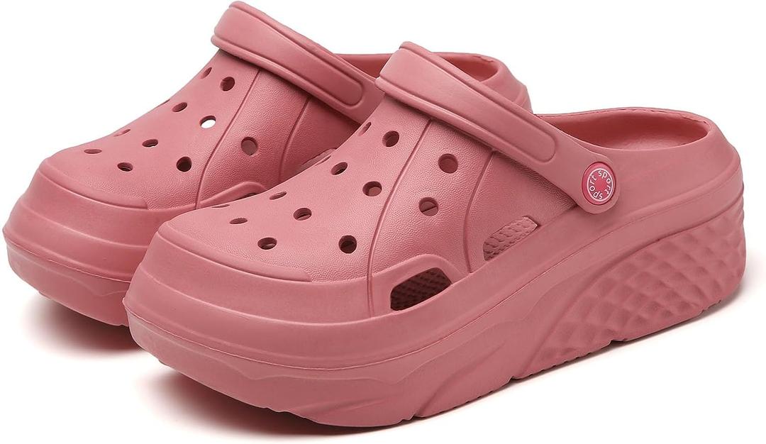 SECHRITE Womens Platform Clogs Garden Shoes Waterproof Beach Pool Sandals Summer Mules Home Slippers - Butterfly Series (6, Deep Pink-pearl)