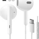 USB C Headphones Wired for iPhone 15 Pro Max 16 Pro Max 17 Plus Samsung Galaxy S24 S23 S25 Ultra S22 A55 A56 A16 Earbuds in-Ear with Microphone Volume Control HiFi Stereo Usbc Headphones Type C iPad (White)