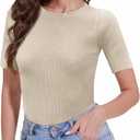 Women's Short Sleeve T Shirts Summer Crewneck Tops Ribbed Knit Slim Fit Shirt Casual Basic Tees Tops large