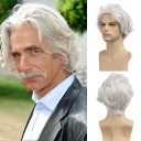 Mens Short White Wig Fluffy Synthetic Halloween Costume Party Hair Wigs for Male Guys