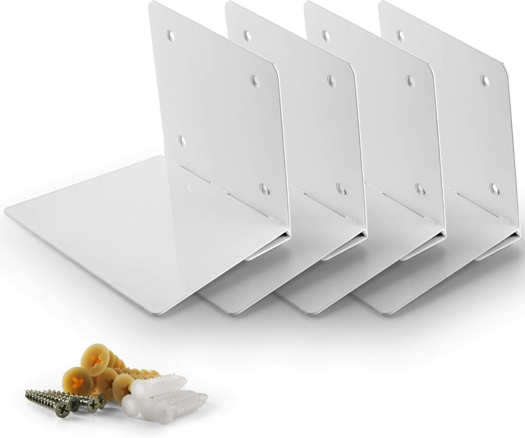 Set of 4 Invisible Floating Bookshelf, Heavy Duty Wall Mounted Book Organizer, Metal Shelves Holder for Books, Large Size (White)