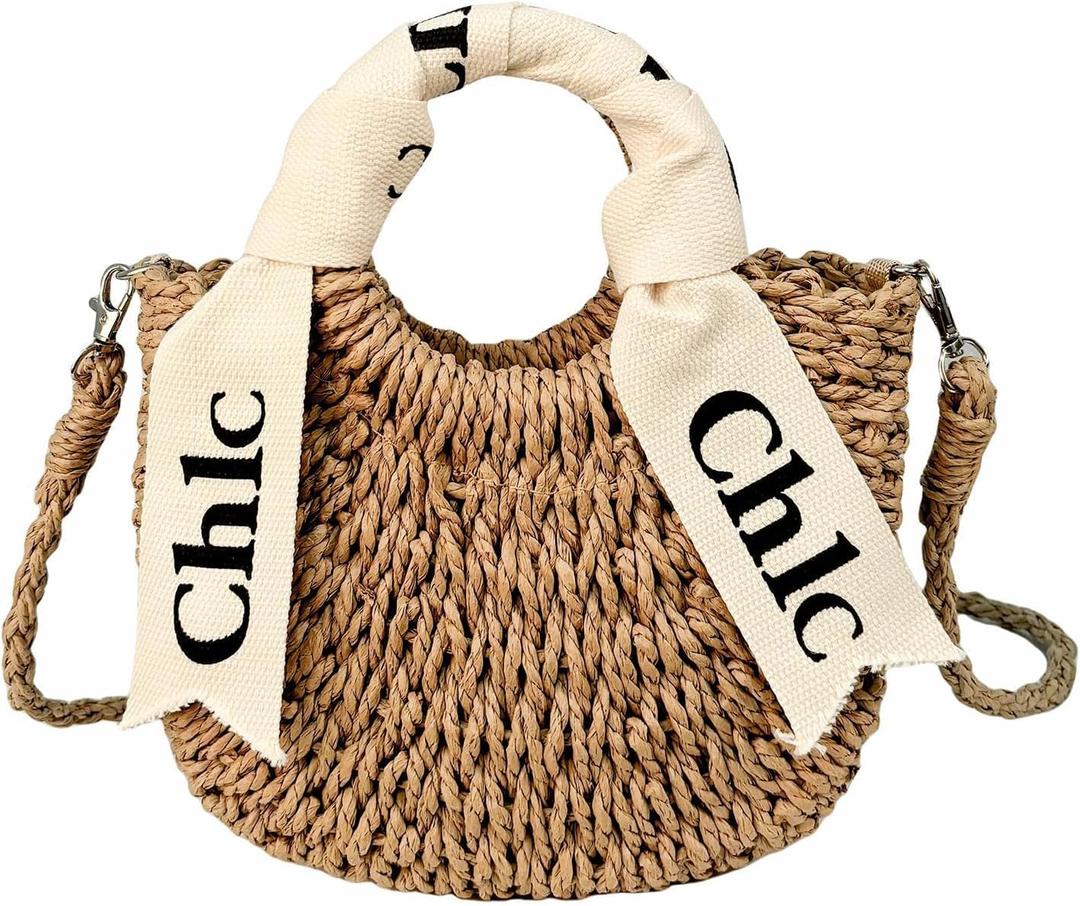 Eiyye Women's Shoulder Handbag Straw Beach Bag Woven Tote Purse Summer Beach Bag, Khaki (Beige)