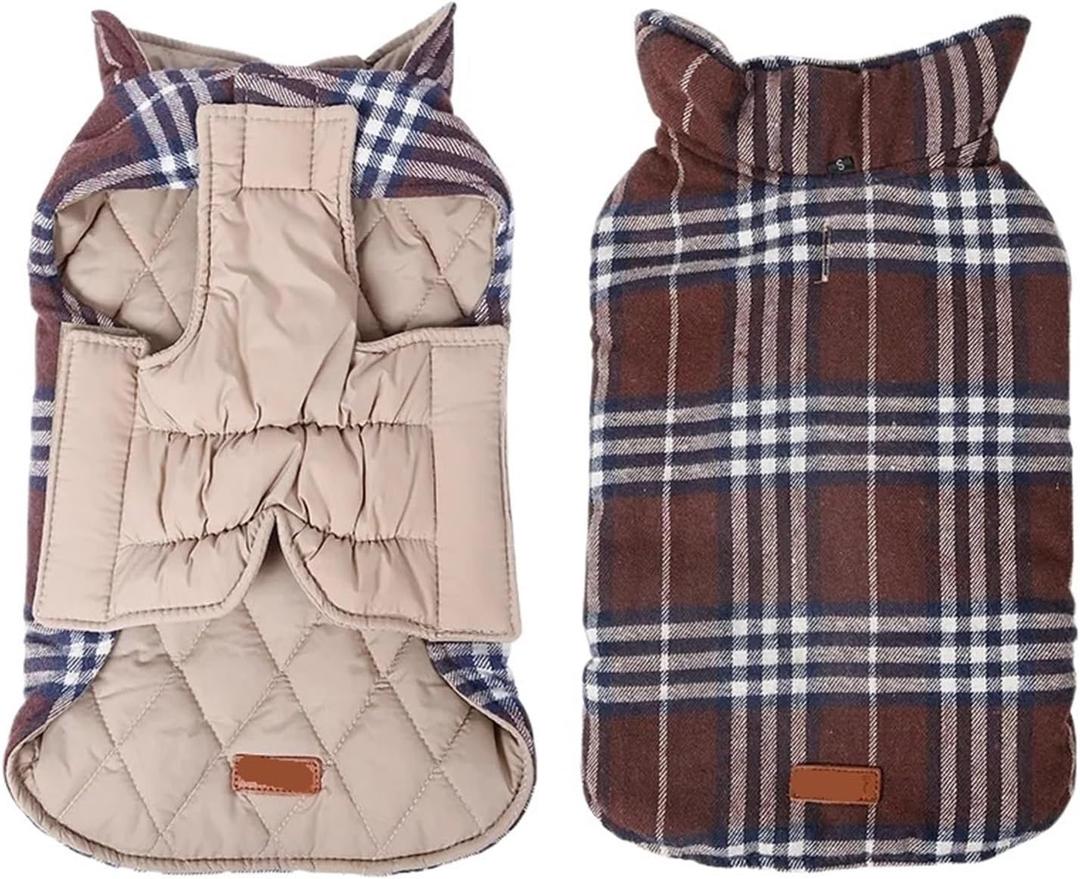 Dog Clothes Dog Vest Double Sided British Plaid Winter Autumn Coat Warm Dog Apparel Cold Weather Clothing Small Medium Large Dog Warm (Color : Brown, Size : S)