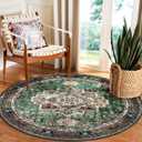 Round Rug 4ft for Bedroom, Green Washable Circle Rug Non-Slip Boho Area Rug 4' Round Carpet for Dining Room Kitchen Dorm Bathroom Low Pile Soft