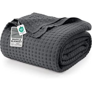 Utopia Bedding Charcoal 100% Cotton Waffle Blanket 300 GSM [King - 90x108 Inch] Soft Lightweight Breathable Bed Blanket for All Season