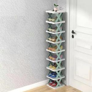 KOCASO Tall Narrow Vertical Shoe Rack, 9 Tier Space Saving Shoe Shelf Plastic Shoe Rack Free Stackable Shoe Organizer for Entryway, Living Room, Doorway, Closet, Bedroom, Corner, Blue