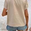 Women's Summer Tops Petal Short Sleeve V Neck Blouses Dressy Casual Fitted Cute Solid Shirts 2025 (M)