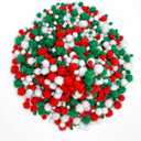 Lusy DM 1200 Pieces Christmas Pom Pom Glitter Pom Pom Balls Christmas Tinsel pom pom for Craft Making and Hobby Supplies (4 Sizes, White, Red, Green)