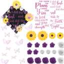 Suncalla 36 Pcs Purple DIY Graduation Cap Decorations Kit, 20 Roses Sunflower Flower Heads 4 Inspirational Quote Glitter Stickers 12 3D Butterfly for Grad Cap Topper DIY Art Gift