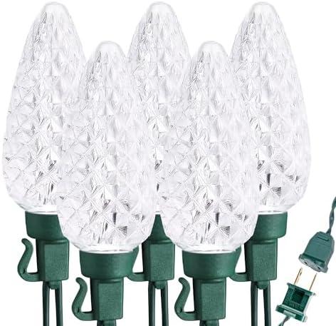 Brizled White Christmas Lights White, 33ft 50 LED C9 Christmas Light String, Connectable Outdoor Xmas Lights, 120V UL Certified Tree Light for Indoor Outdoor House, Garden, Holiday, Yard, Party