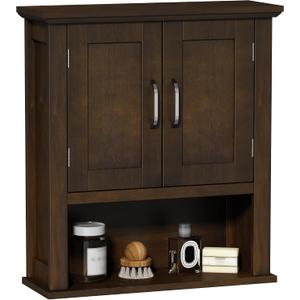ChooChoo Wood Wall Cabinet with Doors, Medicine Cabinet with Adjustable Shelves Over The Toilet, Rustic Cabinet Wall Mounted for Bathroom, Kitchen, Living Room, Walnut