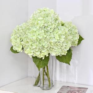 MARTINE MALL 4Pcs 21in Hydrangea Artificial Flowers, Latex Real Touch Hydrangeas Lifelike Large Hydrangea Flowers for Home Decor Party Arrangements Wedding Bouquets Centerpieces (Light Green)