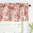 DriftAway Toile Linen Lined Valance Double Layer Thermal Room Darkening Blackout Window Valance Curtain for Kitchen Bathroom Farmhouse French Country Vintage Printed Pattern Single 52 x 18 Inch Red