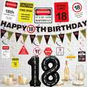 Roetyce 18th Birthday Decorations for Girls Boys, Caution Logos Happy 18th Birthday Banner Balloons Hanging Swirls Kit, Funny 18 Years Old Wall Signs Adult, Black Red 18 Zone Party Backdrop Decor