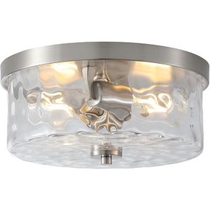 Hammered Glass Brushed Nickel Flush Mount Ceiling Light,2-Lights Modern Farmhouse Ceiling Lighting Fixture for Kitchen Hallway Bedroom,Indoor Antique Foyer Light