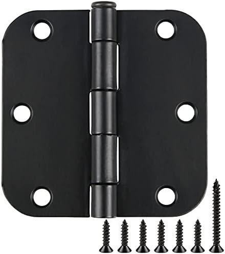 TDCHINGES 6 Pack Rounded Matte Black Door Hinges 3.5 Inch 5/8" Radius Interior 3 1/2 Inch Flat Iron Bifold Easy Installation Standard Hinge No Squeak,Bedroom Indoor for Doors 3 ½" Hardware Controls