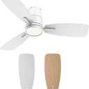 TALOYA 42inch Ceiling Fans with Lights and Remote Control, Quiet DC Motor, Double-Faced Blades, Modern Low Profile Ceiling Fan for Bedroom, Living Room, Dining Room, Office (White)