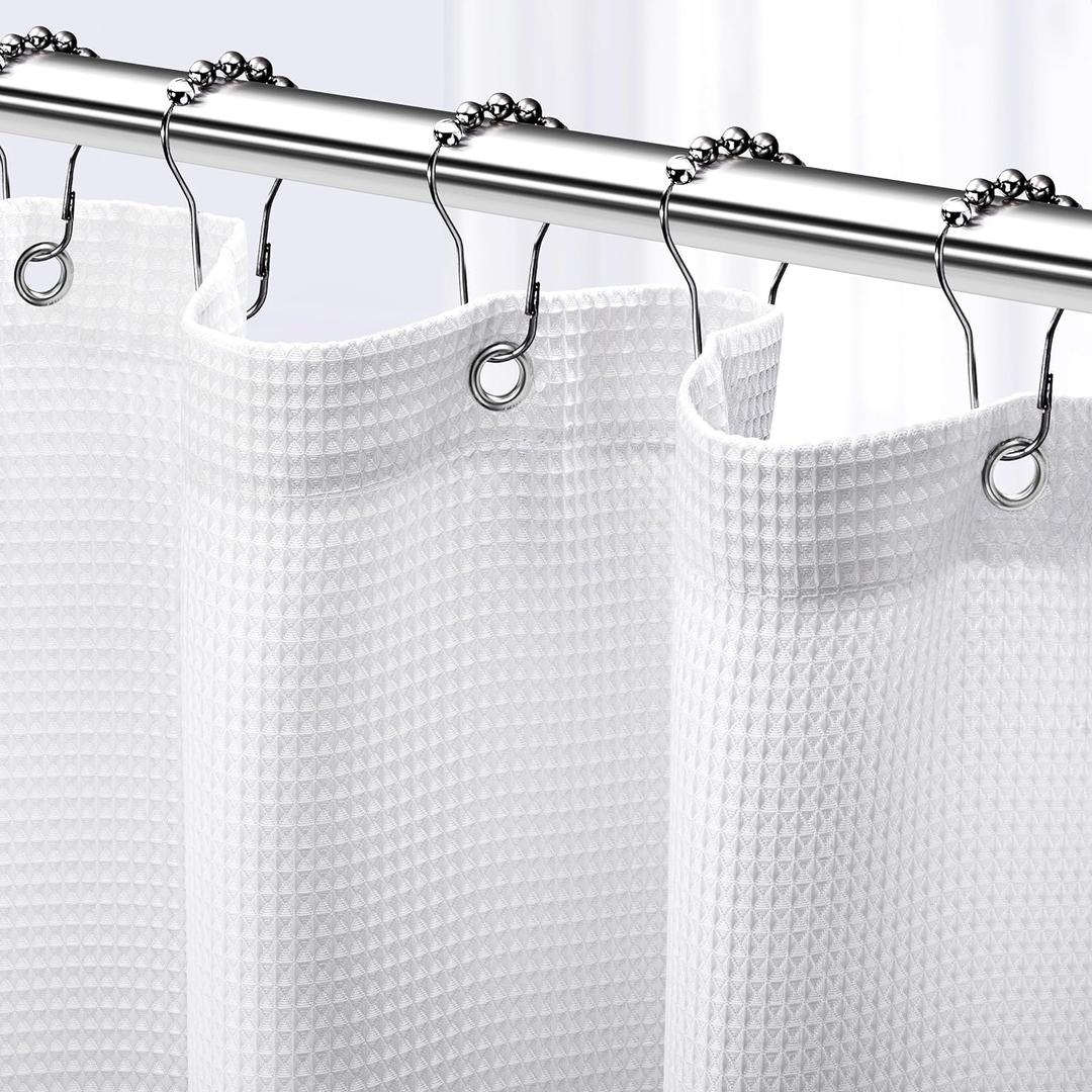 NEATERIZE Shower Curtain White - Hotel Style Shower Curtains for Bathroom with Waffle Design, 72x72 Inches - White Fabric Shower Curtain - Cortinas de Bao Elegantes (72"W x 72"L (Pack of 1))
