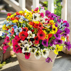 Guagb 12 Bundles Outdoor Artificial Flowers UV Resistant Silk Pansies Fake Plant Faux Florals for Home Indoor Decor Outside Garden Planter Pot Front Porch Patio Decorations