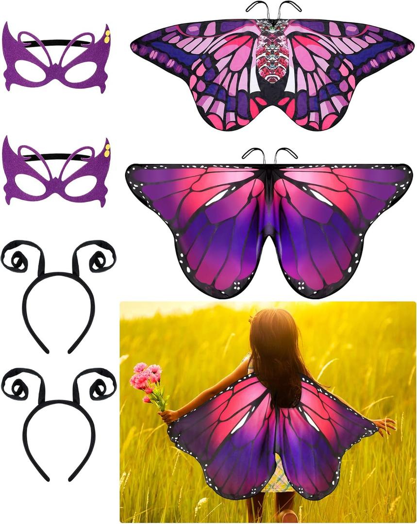 Gejoy 6 Pieces Butterfly Costume with Mask Antenna Headband Halloween Party