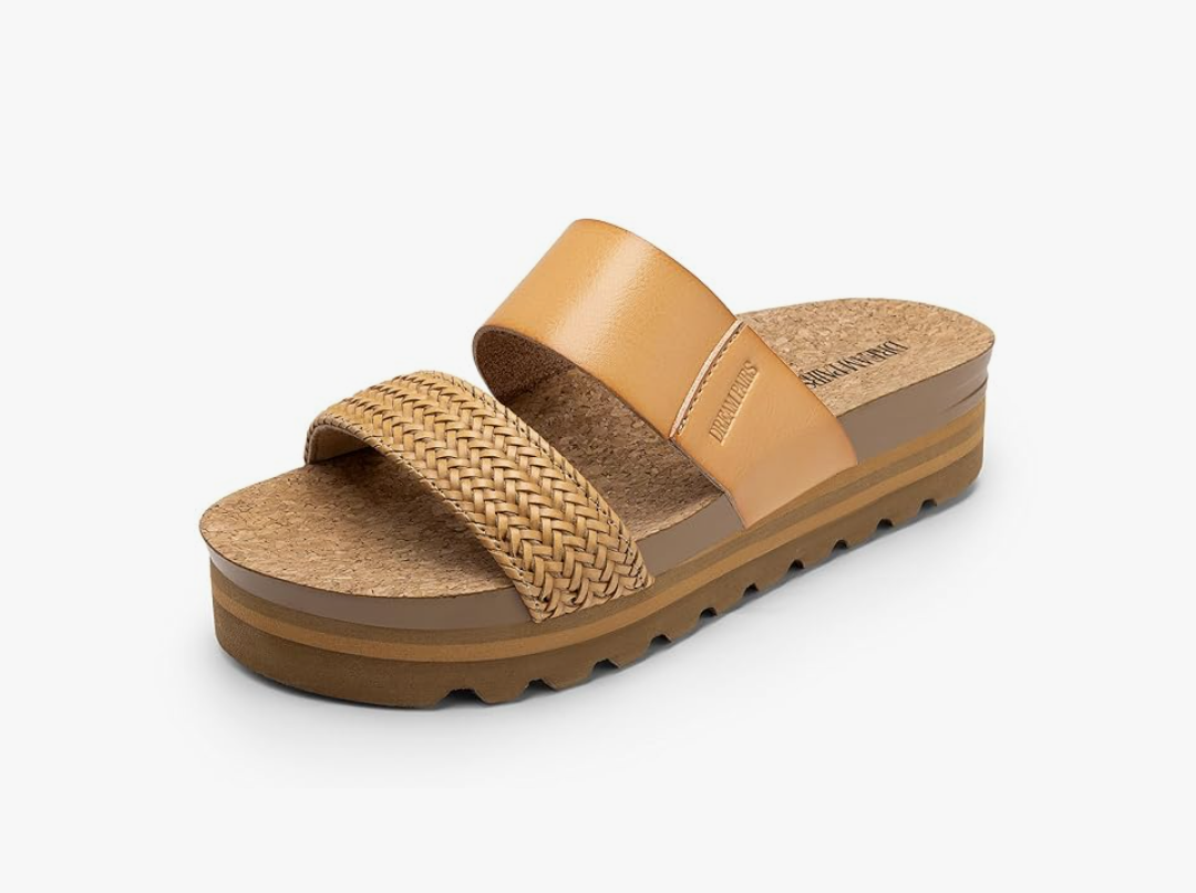 DREAM PAIRS Women's Platform Wedge Sandals with Arch Support, Comfortable Beach Slip-on Flat Sandals, Casual 2-Strap Cork Cushion Slides for Women, 8