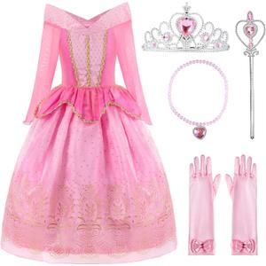 ReliBeauty Girls Princess Dress up Costume with Accessories, 6, Pink