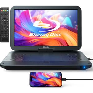 GOnavidio 17.6" Portable Blu-ray DVD Player with 15.4" Large Screen, HDMI in/Out, Sync Screen, 4000mAh Rechargeable Battery, 1080P MP4 MKV Video, Surround Audio, USB/TF Card(Includes HDMI Cable)