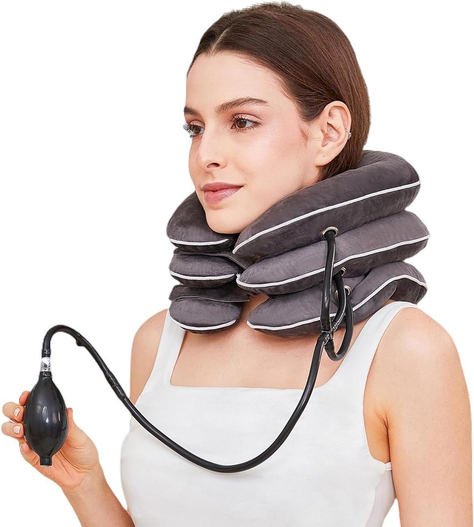 Neck Stretcher for Pain Relief, Adjustable Inflatable Cervical Traction Device, Neck Brace for Home Use, Supports Neck Decompression & Spine AlignmentGifts for Women (Sky Grey)