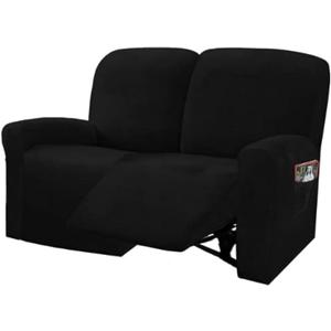 ULTICOR Reclining Love Seat Slipcover, 48" - 65" L, 6-Piece Velvet Stretch Loveseat Reclining Sofa Covers, 2 seat Love seat Recliner Cover, Thick, Soft, Washable (Black)