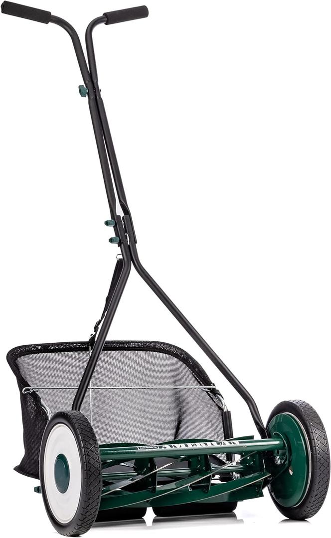 American Lawn Mower Company 1725-16GC 16-inch 7-Blade Reel Mower with Grass Catcher, Specialty Grass Mower, Green