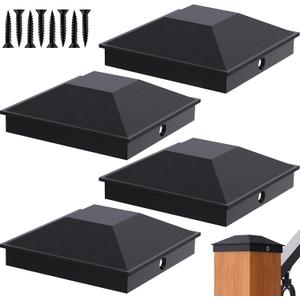 Goovilla 6x6 Post Caps Black(Actual 5.5" x 5.5"), 4 Pack Fence Post Caps with 8 Screws and Easy Installation, Sturdy Waterproof Plastic Deck Post Caps with Frosted Finishing Touch, Protect Wood Post