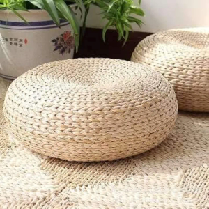 Straw Flat Seat Cushion, Handmade Floor Pouf Mat, Ottoman Footstool for Meditation, Zen, Yoga Practice or Buddha (15.7" Dia. x 6.3" H)