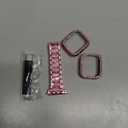 Mosonio Compatible with Apple Watch Band Series 7 41mm with Case Women, Jewelry Replacement Metal Wristband Strap with 2 Pack Bling PC Protective Cover for iWatch 41mm Series 7(Pink)