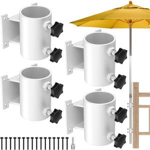 Deck Umbrella Mount Stainless Steel Patio Umbrella Holder, Umbrella Clamp Mount for Deck Railing Heavy Duty Outdoor Umbrella Clamp White (4 Pcs)
