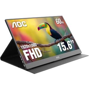 AOC 16T20 Portable Monitor 15.6 Inch FHD 1920x1080, IPS Panel Computer Display, Speakers, USB Type C x2, Mini HDMI x1, Premium Smart Cover, Gaming Console Compatible
