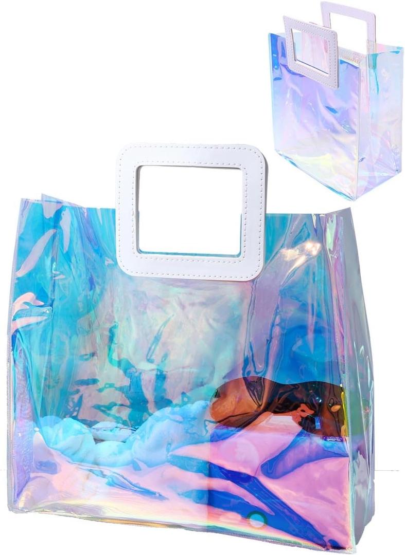 Woeoe 2 Pack Waterproof Plastic Handbag Clear Tote Bags Transparent Shopping Work Travel Tote Bags for Women