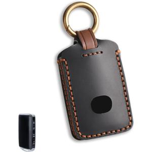 Key Fob Cover Compatible with 2019-2025 Mazda 3 6 CX-70 CX-90 CX-3 CX-5 CX-9 CX-30 CX-50 MX-5 Miata. 4 Button Smart Leather Car Key Shell Case Chain Accessories/ Black