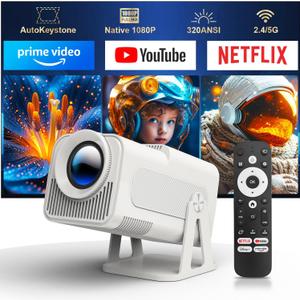 [Netflix-Licensed] Magcubic Mini Projector with Wifi and Bluetooth, Built-in Android 13, Portable Smart 1080P Projector with 4K Support, Auto Keystone, Voice Control, HY320 NTV (White)