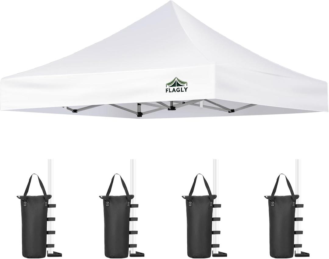 Canopy Replacement Top for 10x10ft Pop Up Canopy Tent Waterproof Durable Cover with Bonus 4 Sand Bags Outdoor Shelter Replacement Roof (Frame not Include) (White)