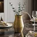 Gold Ceramic Vase, 10 Inch Modern Pottery Vases for Centerpieces, Decorative Textured Flower Vase for Living Room, Easter Table, Dining Table, Fireplace Mantel Decor