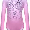 Zaclotre Kid Girls Gymnastic Leotard Long Sleeve Color Gradient Sparkly Ballet Dance One Piece Outfit (9-10 Years, Pink)